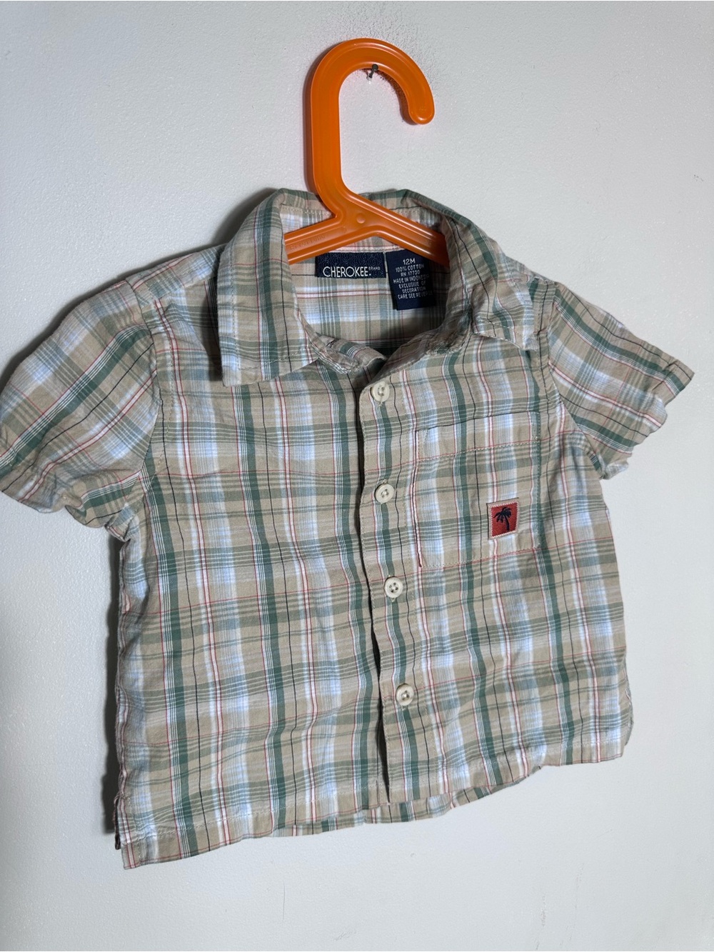 Y2K Cherokee Green Plaid Short-Sleeve Button-Up Shirt for Kids
